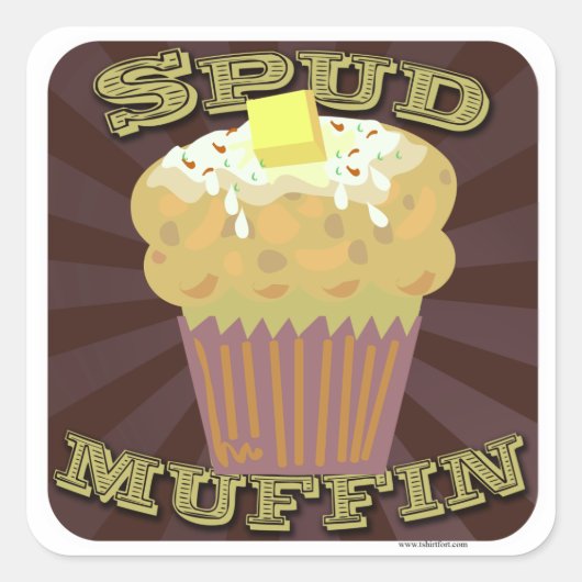 Spud Muffin Baked Potato Cartoon Design Quadratischer Aufkleber (Vorderseite)