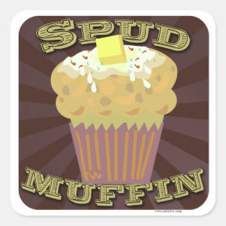 Spud Muffin Baked Potato Cartoon Design Quadratischer Aufkleber