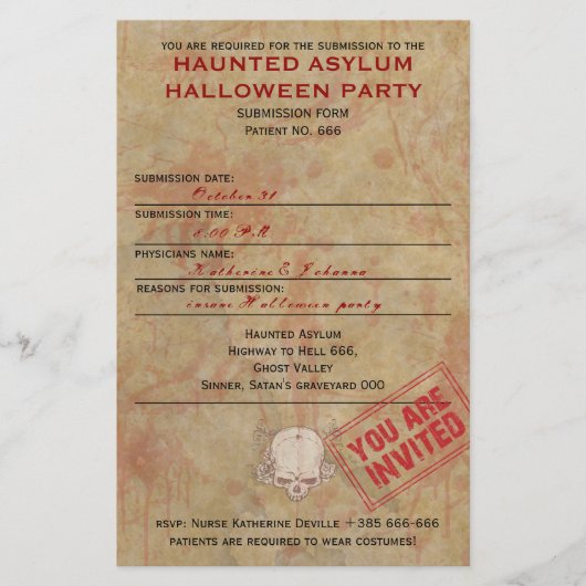 Spuk Asyl-Halloween-Party Flyer (Vorne)