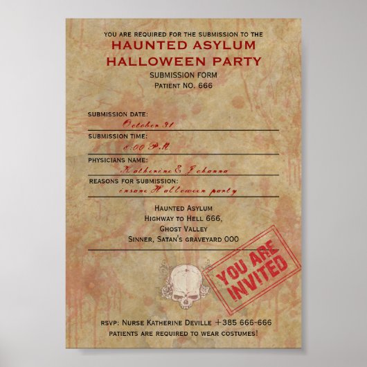 Spuk Asyl-Halloween-Party Poster (Vorne)