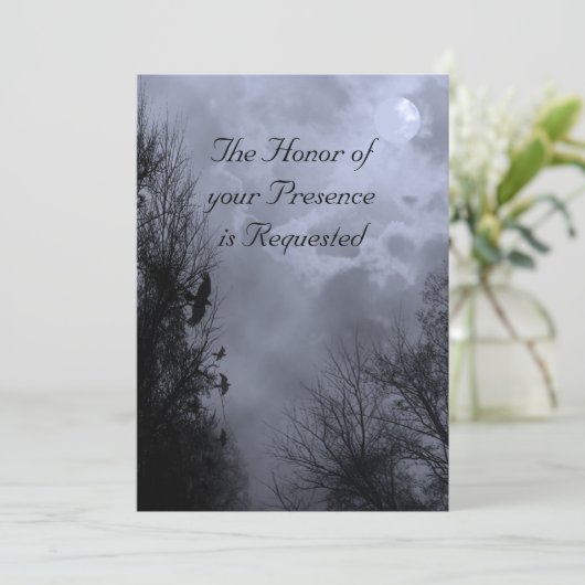 Spuk blauer Himmel mit Ravens Wedding Einladung (Stehend Vorderseite)