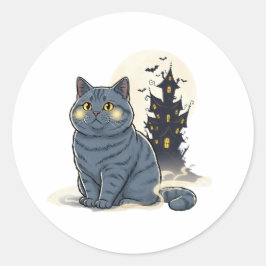 Spuk Brit House - British Shorthair Halloween Runder Aufkleber