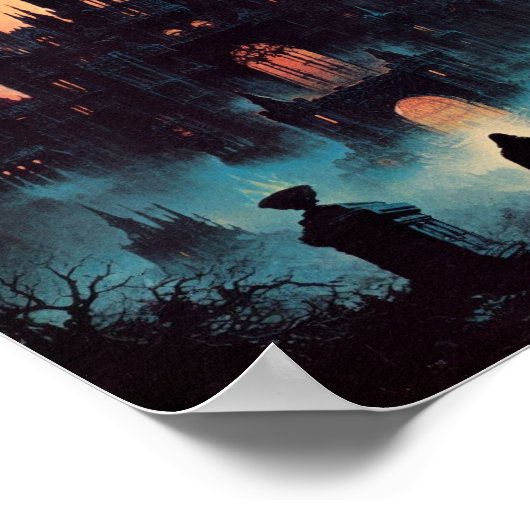 Spuk Burg mit dunklem Ritterkunstdruck Poster (Ecke)