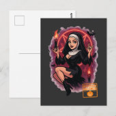 Spuk Button-Up Nun - kurioses Halloween Postkarte (Vorne/Hinten)