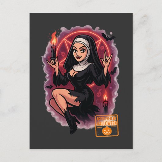 Spuk Button-Up Nun - kurioses Halloween Postkarte (Vorderseite)