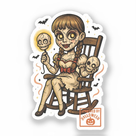 Spuk Button-Up-Puppe - Niedliches, gruseliges Hall Aufkleber (Vorderseite)