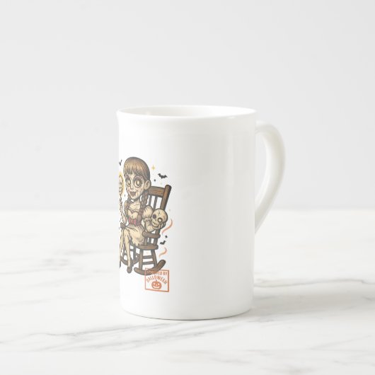 Spuk Button-Up-Puppe - Niedliches, gruseliges Hall Porzellantasse (Vorderseite Rechts)