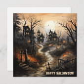 Spuk Dorf Halloween Feiertagskarte (Vorne/Hinten)