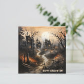 Spuk Dorf Halloween Feiertagskarte (Stehend Vorderseite)