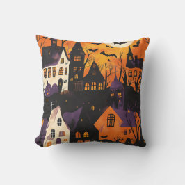 Spuk Dorf Spooky Lila Orange Halloween Kissen
