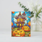 Spuk Festhaus | Frohe Halloween Postkarte (Stehend Vorderseite)