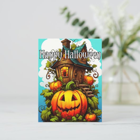 Spuk Festhaus | Frohe Halloween Postkarte (Stehend Vorderseite)