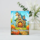 Spuk Festhaus | Frohe Halloween Postkarte (Stehend Vorderseite)