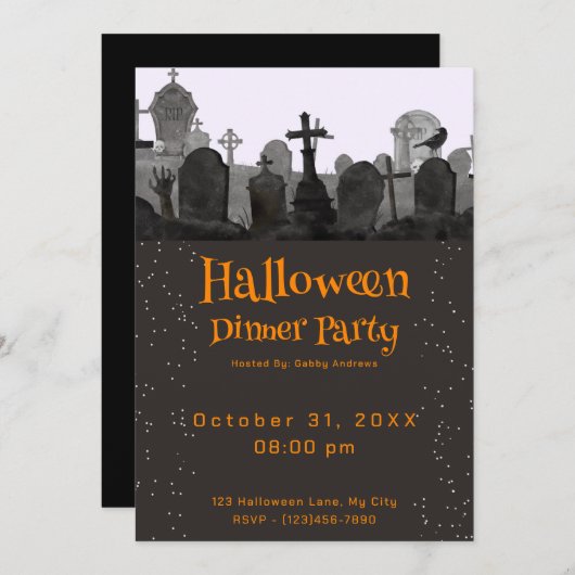 Spuk Friedhof Halloween Abendessen Party Einladung (Vorne/Hinten)