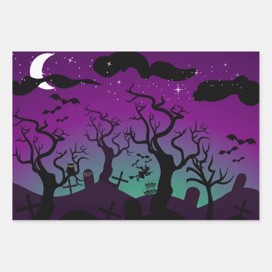 Spuk Friedhof mit den Grabsteinen Halloween Geschenkpapier Set (Vorderseite)