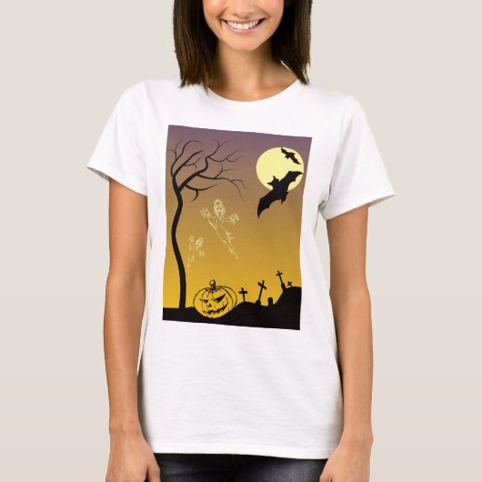 Spuk Friedhofsszene, Halloween T-Shirt (Vorderseite)