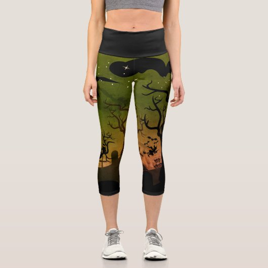 Spuk Friedhofszene Halloween Capri Leggings (Vorderseite)