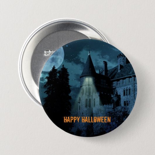 Spuk Goth Mansion Halloween Button (Vorne & Hinten)