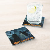 Spuk Goth Mansion Halloween Glasuntersetzer (Schrägansicht)
