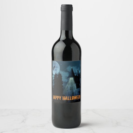 Spuk Goth Mansion Halloween Weinetikett (Vorderseite)
