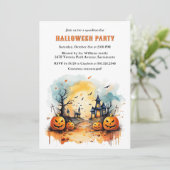 Spuk Graveyard Jack O'Lanterns Halloween-Party Einladung (Stehend Vorderseite)