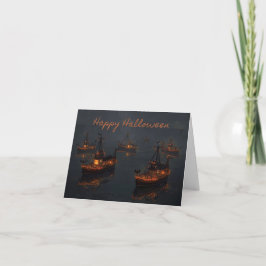 Spuk Hafenbeleuchtung - Spooky Halloween-Bootskart Dankeskarte