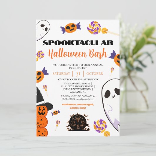 Spuk Halloween-Bash-Party von Boo Einladung (Stehend Vorderseite)