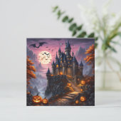 Spuk Halloween Castel und Pumpkins Feiertagskarte (Stehend Vorderseite)