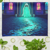Spuk Halloween-Ghost-House-Design Geschirrtuch (Gefaltet)