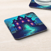 Spuk Halloween-Ghost-House-Design Getränkeuntersetzer (Linke Seite)