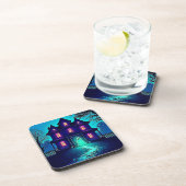 Spuk Halloween-Ghost-House-Design Getränkeuntersetzer (Rechte Seite)