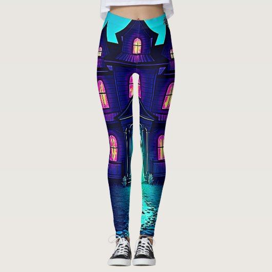 Spuk Halloween-Ghost-House-Design Leggings (Vorderseite)
