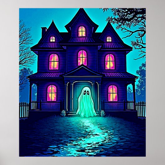 Spuk Halloween-Ghost-House-Design Poster (Vorne)