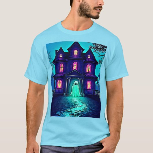Spuk Halloween-Ghost-House-Design T-Shirt (Vorderseite)