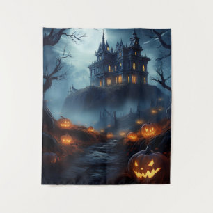 Spuk Halloween-Haus auf einem Hügel Wandteppich