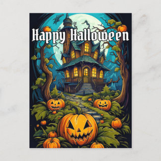 Spuk Halloween-Haus nach Dunkelheit Postkarte