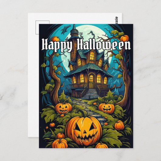 Spuk Halloween-Haus nach Dunkelheit Postkarte (Vorne/Hinten)