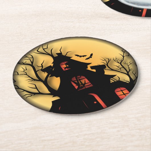 Spuk Halloween-Haus Runder Pappuntersetzer (Angewinkelt)