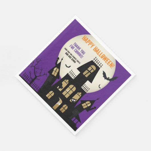 Spuk Halloween-House-Fleying Bats Lila Serviette (Ecke)