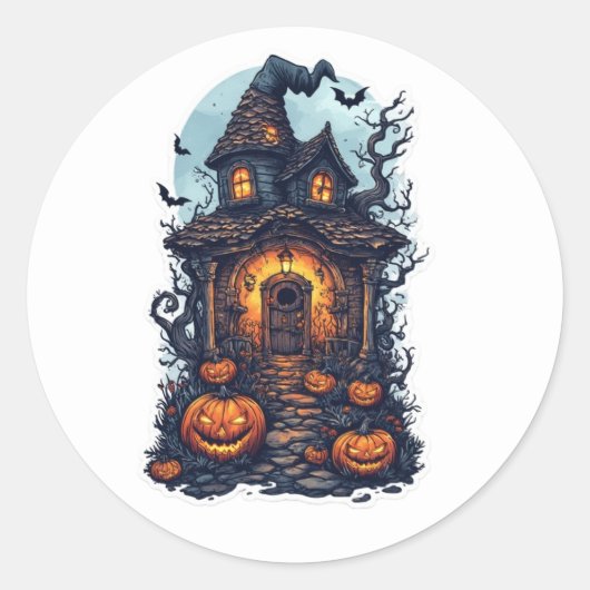 Spuk Halloween House mit Pumpkins - Spooky Runder Aufkleber (Vorderseite)