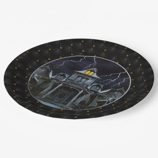 Spuk Halloween-House Pappteller (Schrägansicht)