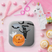 Spuk Halloween-Nacht - Pumpkins-Geist & Fledermäus Pappteller (Party)