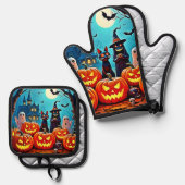 Spuk Halloween Night Design Ofenhandschuh & Topflappen-Set (Vorderseite/Rückseite)