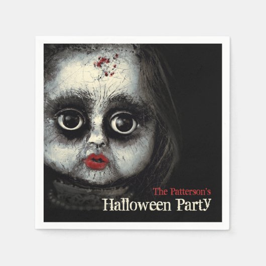 Spuk Halloween-Party der Creepy Doll mit Name Serviette (Vorderseite)