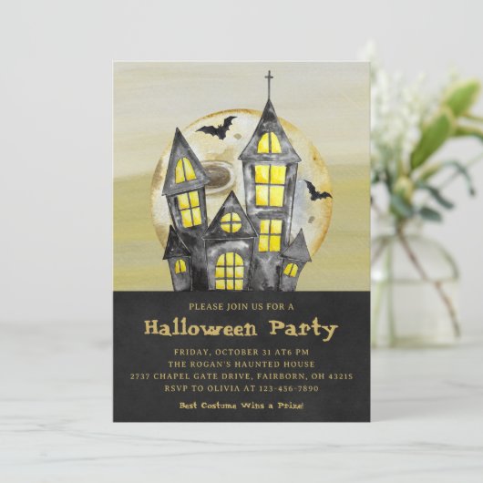Spuk Halloween-Party in Wasserfarbe Einladung (Stehend Vorderseite)