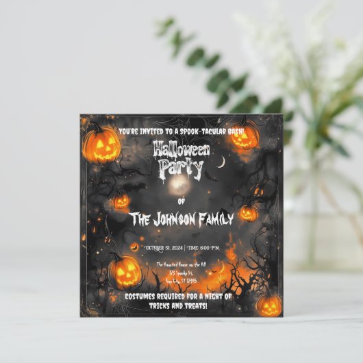 Spuk Halloween-Party mit glühenden Jacken Einladung (Stehend Vorderseite)