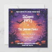 Spuk Halloween-Party mit Pumpkins und Bats Einladung (Vorderseite)