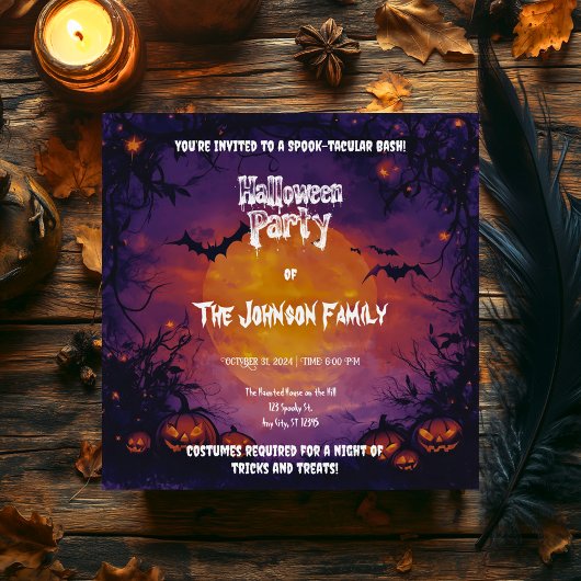 Spuk Halloween-Party mit Pumpkins und Bats Einladung