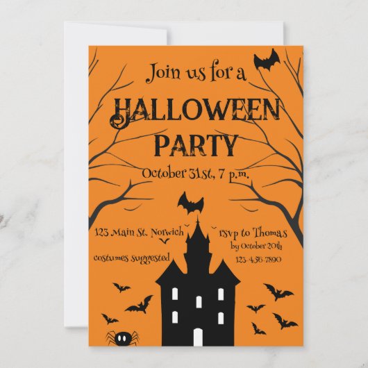 Spuk Halloween-Party orange Einladung (Vorderseite)