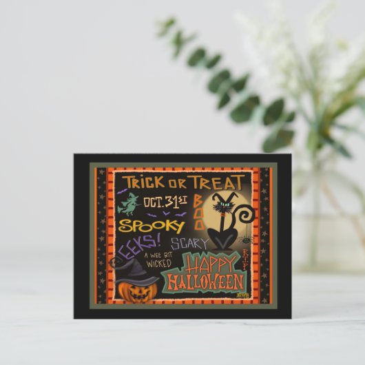 Spuk Halloween Pumpkin Black Cat Lehrer Postkarte (Stehend Vorderseite)